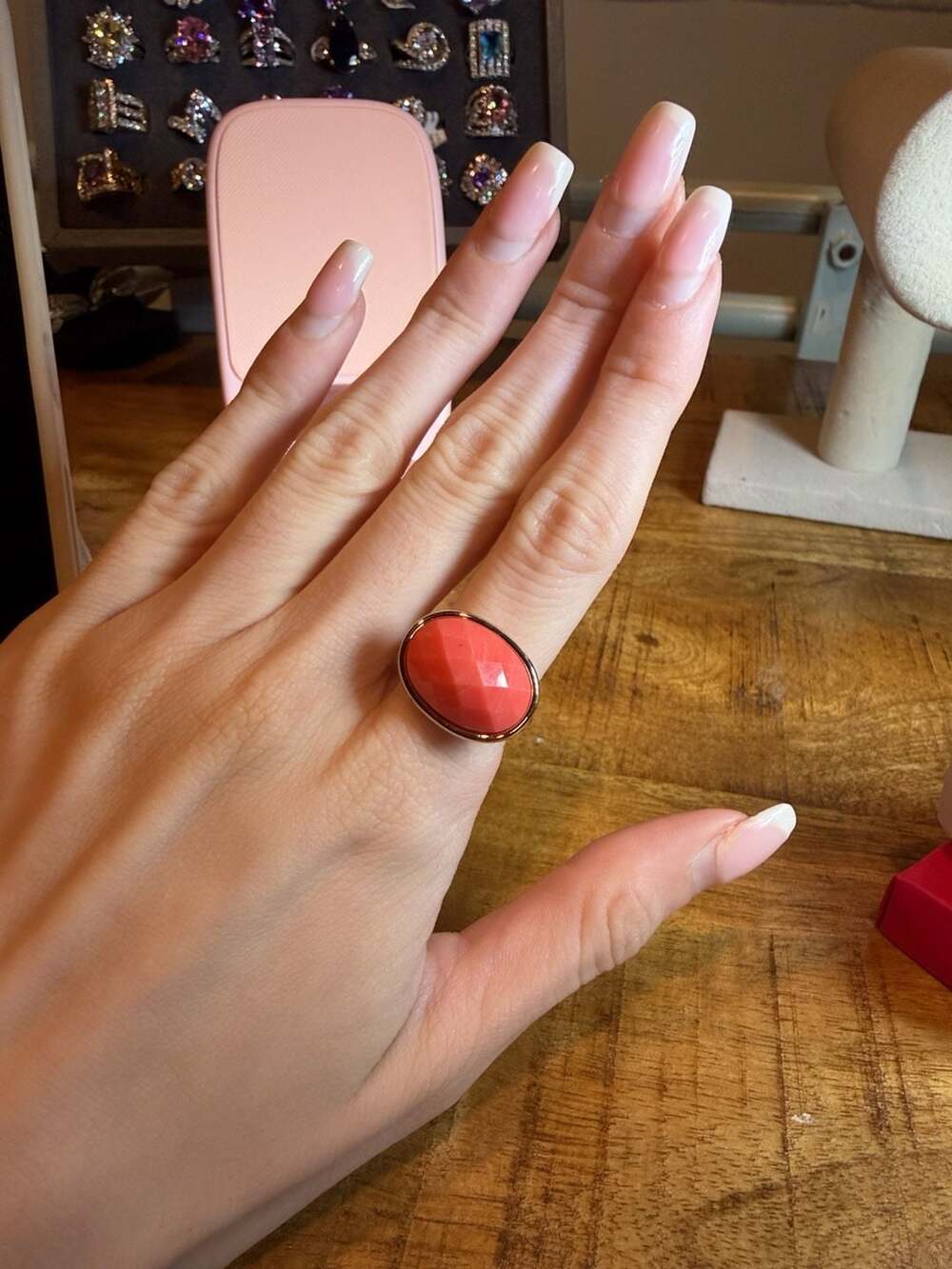 Studio 1886 Peachy Keen Cocktail Ring Size 6 Peach Rose Gold Tone